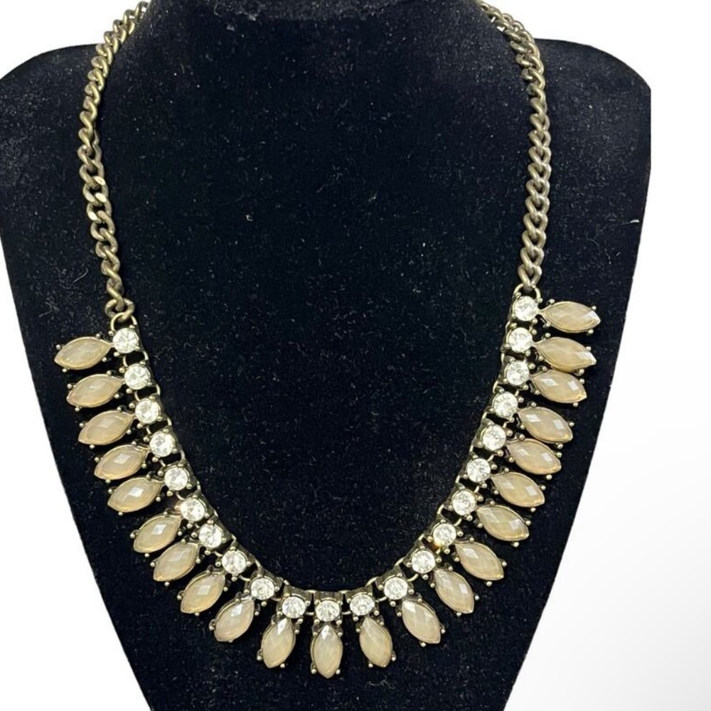 J.Crew Classic Ivory Marquise Ice White & Gold Statement Necklace with Gems